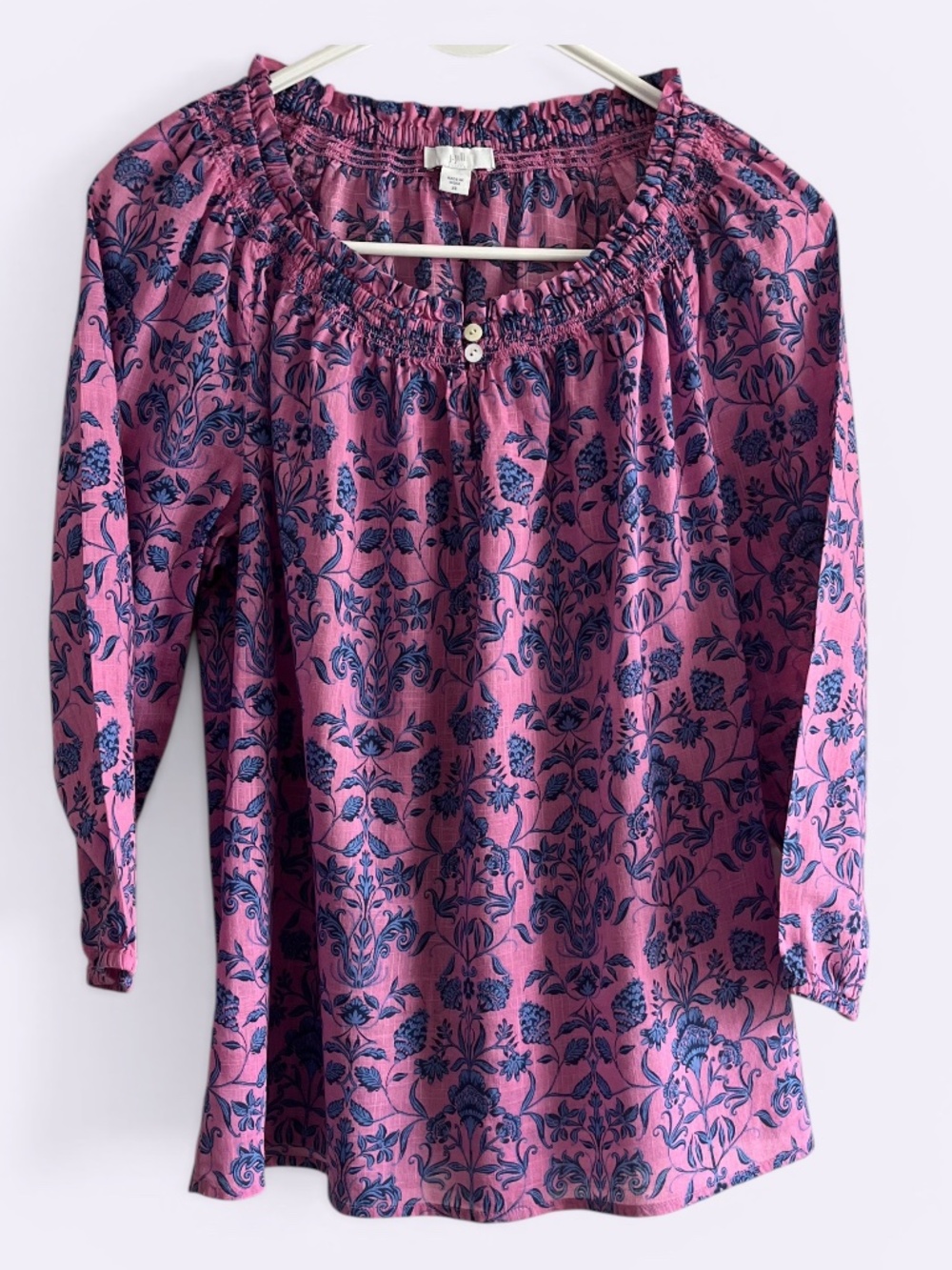 J. Jill Pink Blue Lightweight All-Cotton Popover Blouse Sz XS